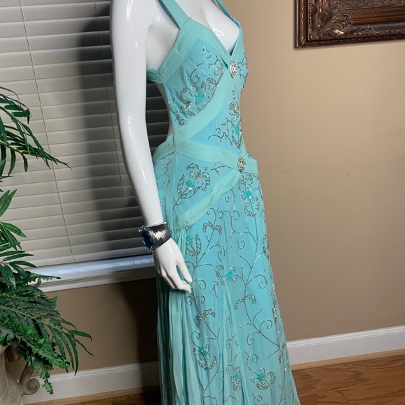 Aqua blue Cocktail Dress New Size Petite Large - Picture 9 of 10